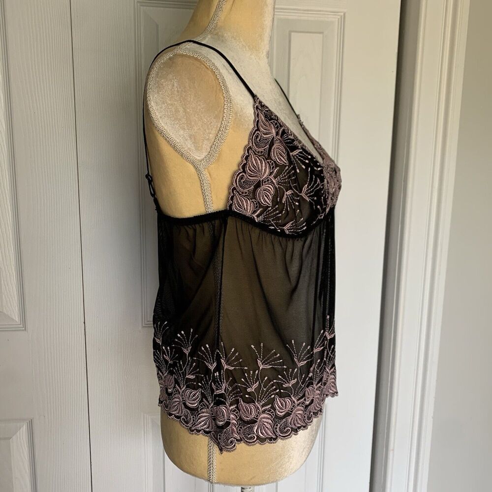 Cacique cami lingerie black lace sheer embroidered stretch 14/16 - Picture 6 of 16